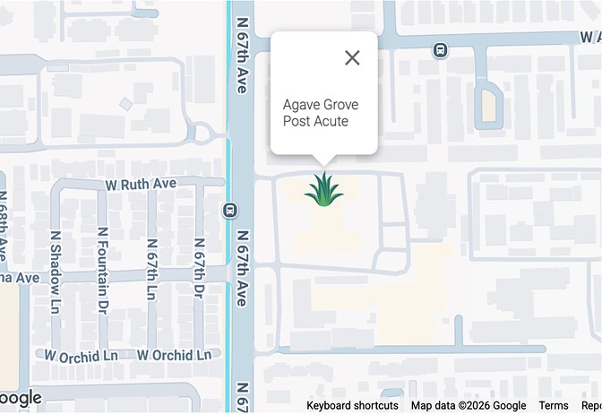Map showing Agave Grove Post Acute on N 67th Ave in Glendale, AZ
