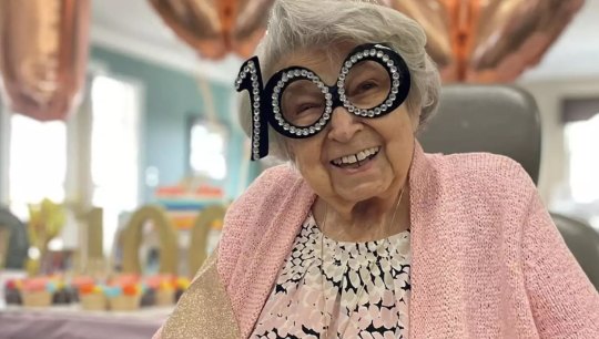 Dorothy in 100th-birthday glasses