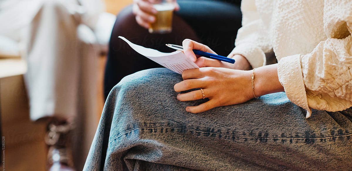 Family member reviewing care paperwork